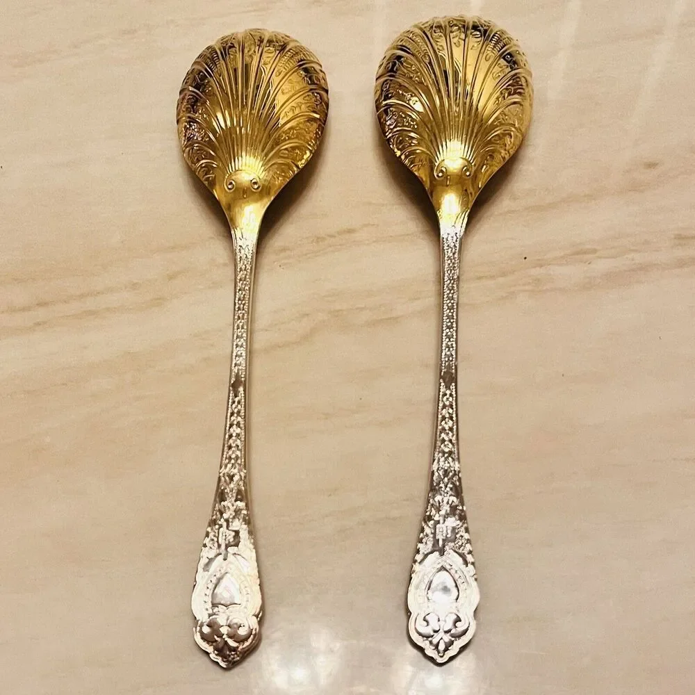 Vintage William Adams Sheffield England Serving Spoon Set Silverplate Gold Wash - Picture 2 of 10